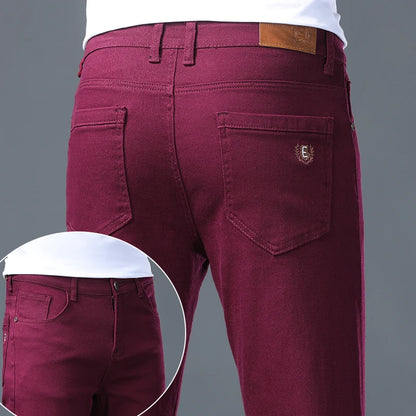 Men Fashion Classic Jeans Solid Color  Streetwear Trousers Stretch Slim-fit