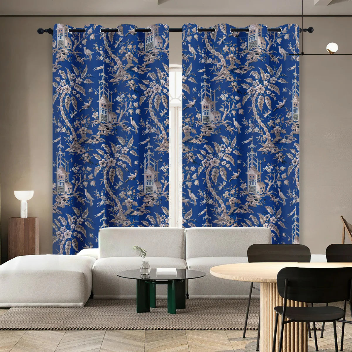 2 Panels Blackout Toile Curtains for Bedroom, 84 Inch Length Drapes.