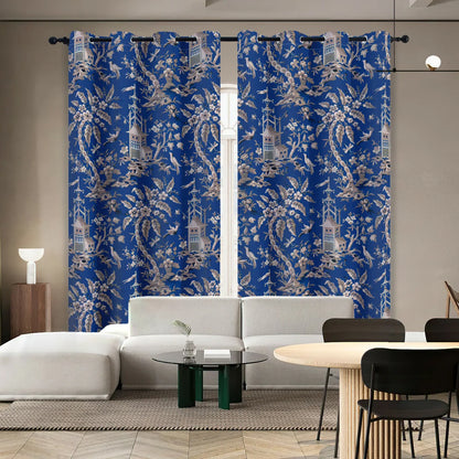 2 Panels Blackout Toile Curtains for Bedroom, 84 Inch Length Drapes.