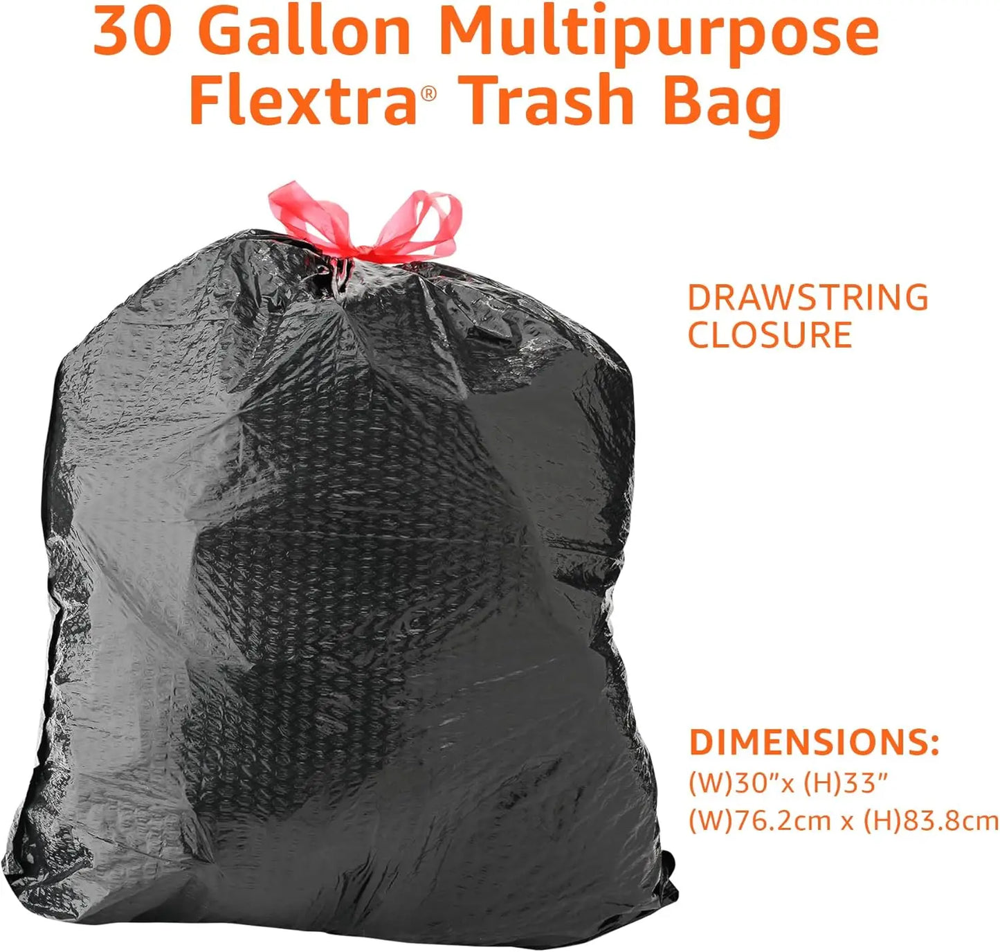 30 Gallon Heavy-Duty Drawstring Trash Bags, 50 Count - Multipurpose & Tear-Resistant for Easy Use.