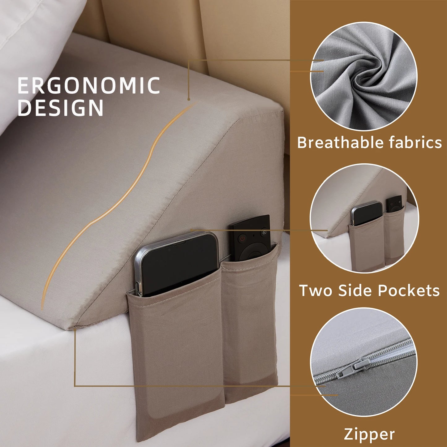 King Size Wedge Pillow for Headboard Gap Filling, Removable Cover, Machine Washable.