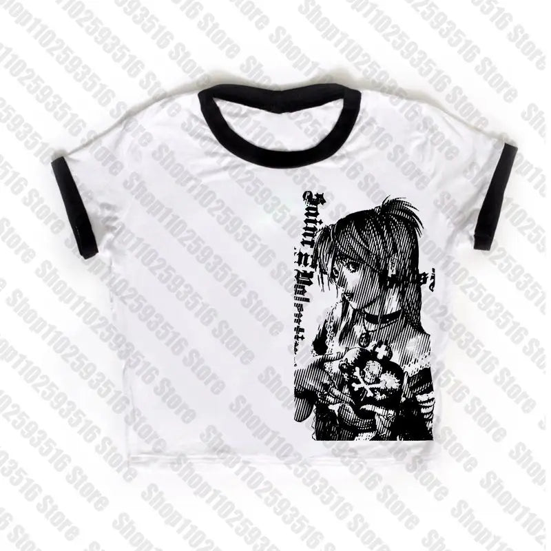 Y2k anime Streetwear O-neck 90s Text Printing , Simple Vintage Crop Aesthetic T-shirt.
