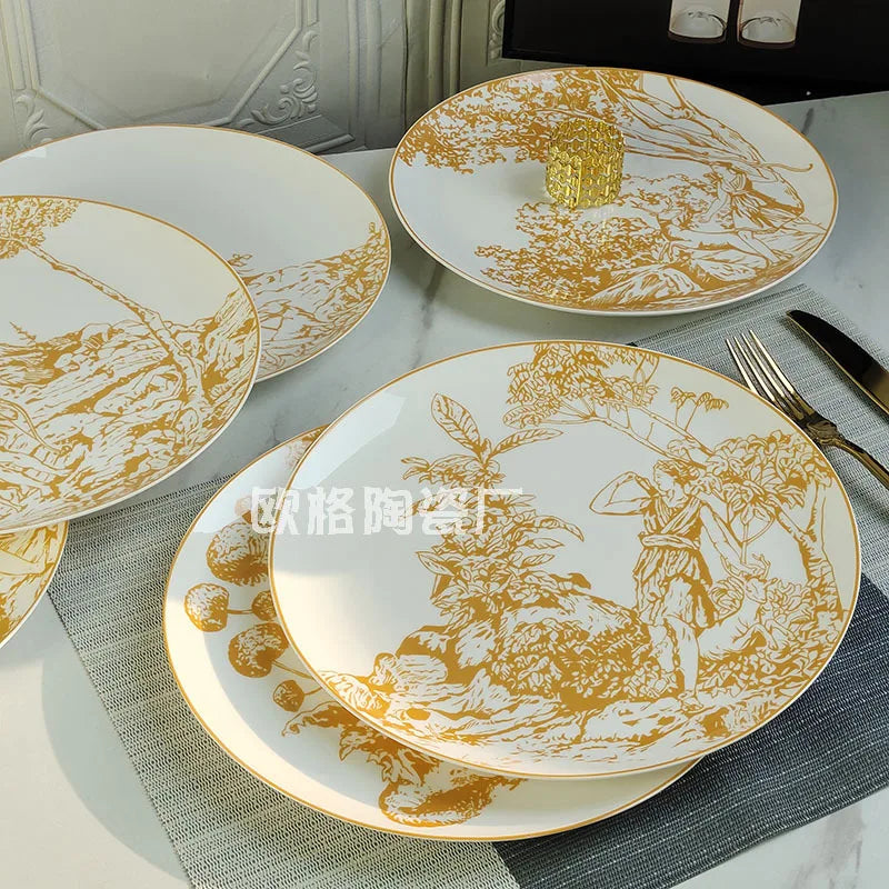 Dinner Plate Six Plates of Dishes,  Color Drawing Ceramic