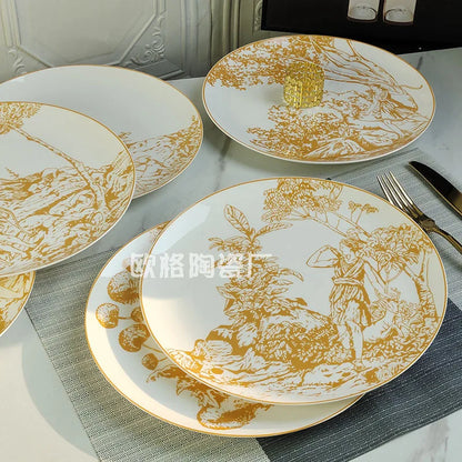 Dinner Plate Six Plates of Dishes,  Color Drawing Ceramic