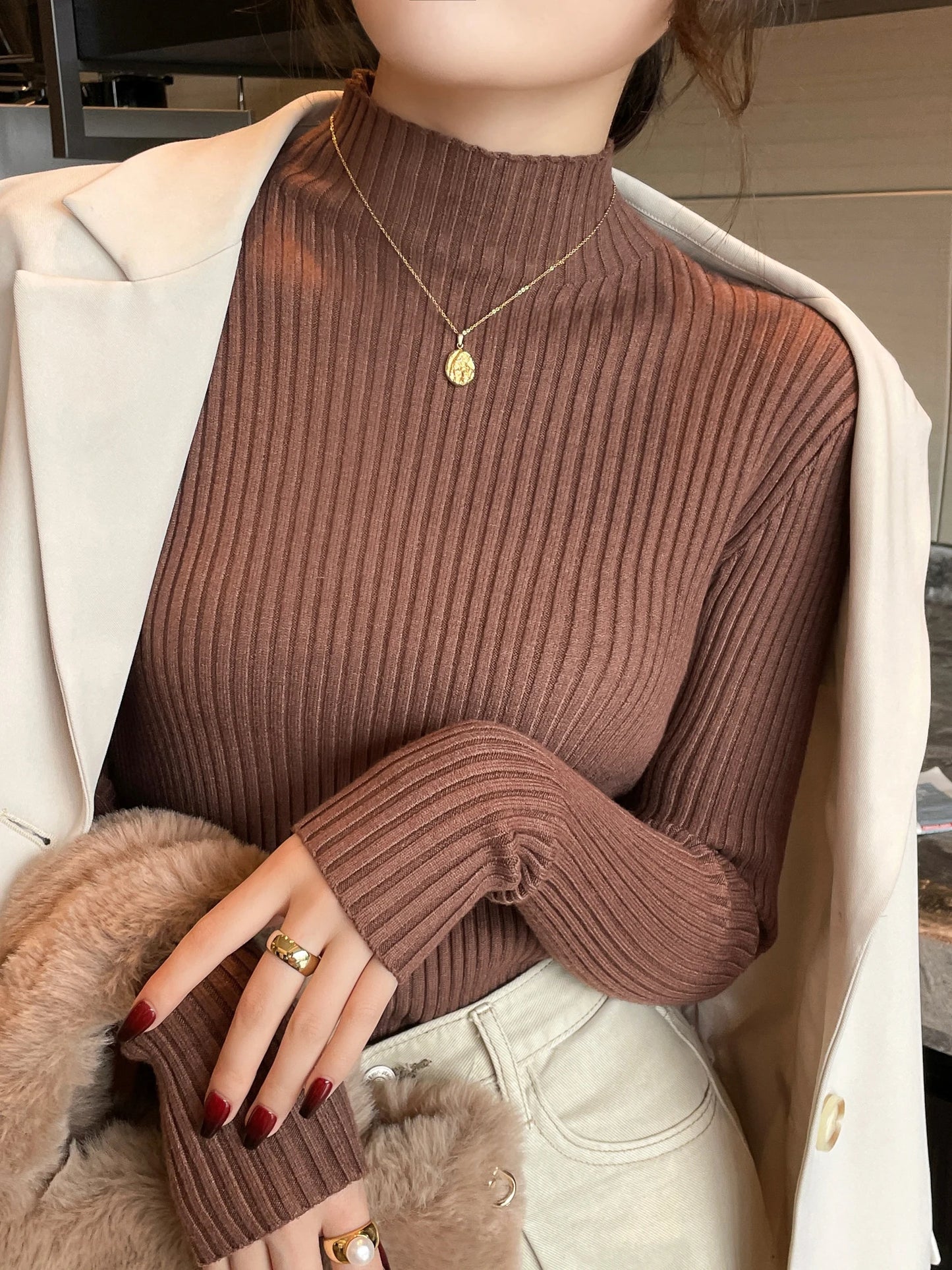 Autumn Winter 2025 Women Long Sleeve Turtleneck Sweater.