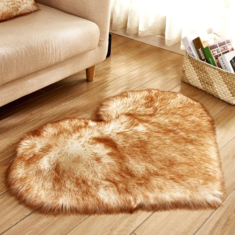 Heart Shaped Faux Fur Rug, Bedroom Fluffy Shaggy Area Rugs, Sheepskin Fuzzy Rug Carpets.