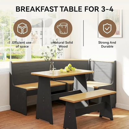 Breakfast Nook Corner Dining Table, Kitchen Bench Chair Set, Reversible L-Shape