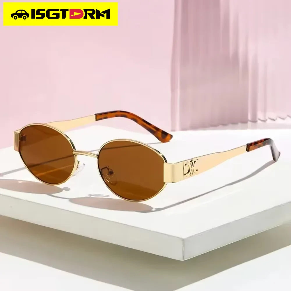 Luxury Metal Brand Sunglasses for Men and Women, Unisex Designer Fashion Sun Glasses Oval Stylish Eyewear Shades.