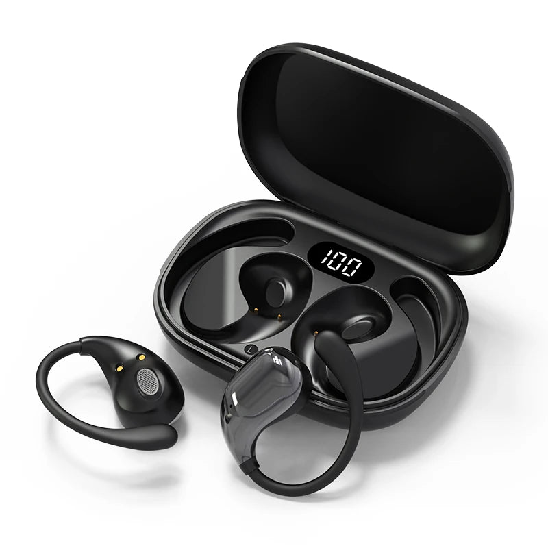 Bluetooth 5.4 Ear Hook Headphones, HiFi Stereo, Waterproof Headsets, LED Display.
