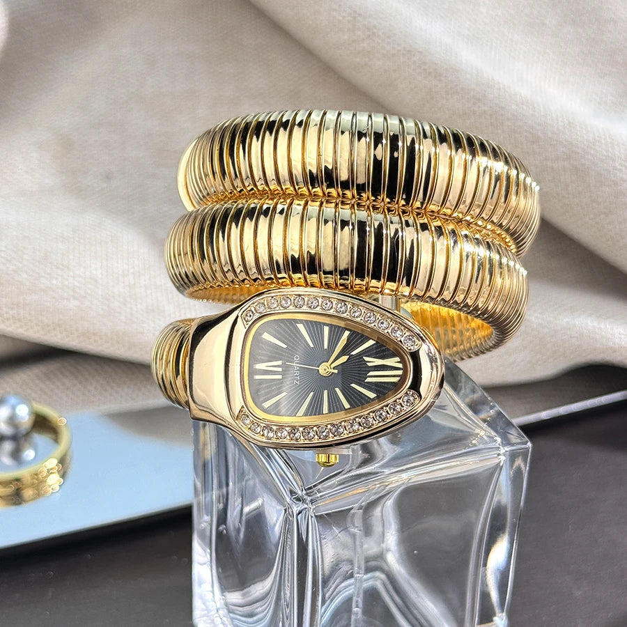 Fashionable European And American, Snake-Shape Elastic Wrapping Quartz Ladies Watch.