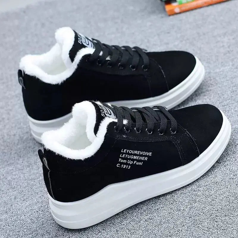 Women New Fleece Lined Shoes Versatile Winter Sports Sneakers, Low Cut Casual  Anti-Slip Canvas Shoes.