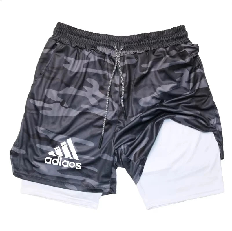 Men Compression Shorts, Summer Gym Fitness, Running, Training, Sports Shorts, Two-In-One Mesh Shorts.