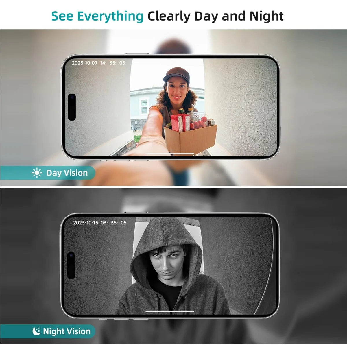 WiFi Home Smart Video doorbell, Outdoor bidirectional HD door eye camera, 1080P support SD card cloud storage waterproof.