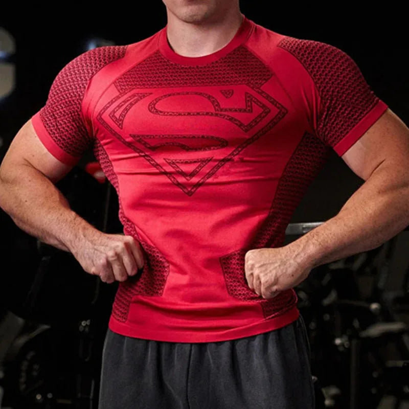 New style Men High Elastic Quick Dry Sports T-Shirt, Tight Workout Breathable Summer Short sleeve tops.