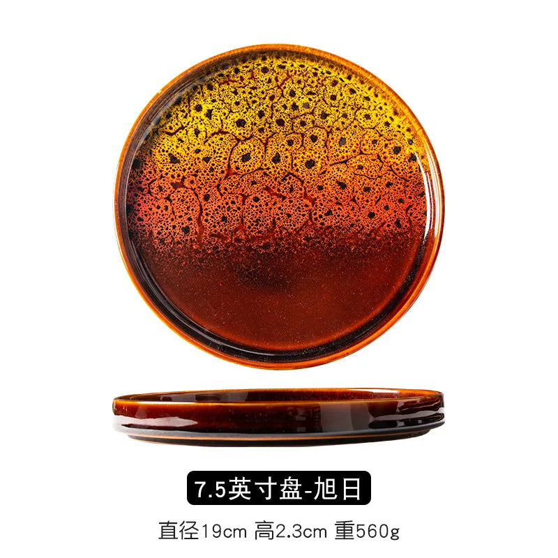 Western Style Dishes Japanese Style, Round Trays Kiln Made Tableware.