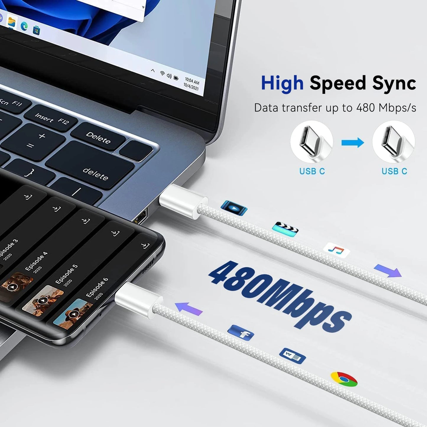 40W PD Fast Charger For iPhone, 17 16 15 Pro Max USB C to C, Fast Charging Cable For Samsung S25 S24 Air Pods Phone Accessories.