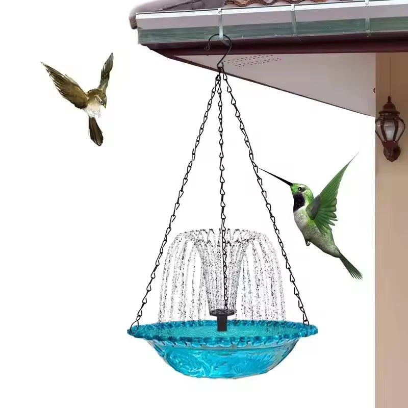 Hanging Bird Bath Fountain  Drinking Feeder Bowl, Spray Nozzles Fountain