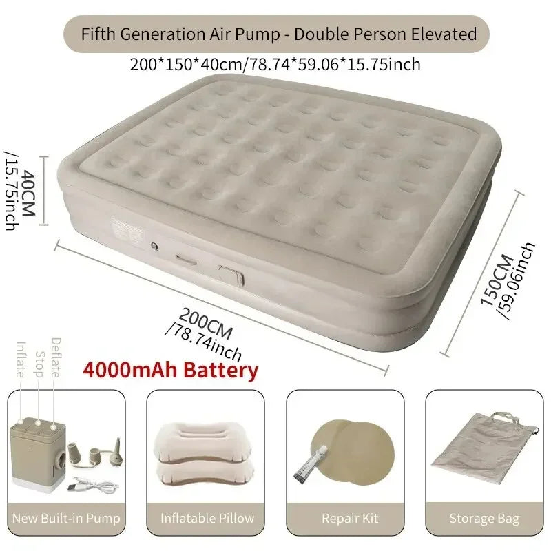 New Air Mattress Built-in Pump Self-inflating Cushion, Outdoor Tent Inflatable Bed Double sleeping For Camping or Indoor.