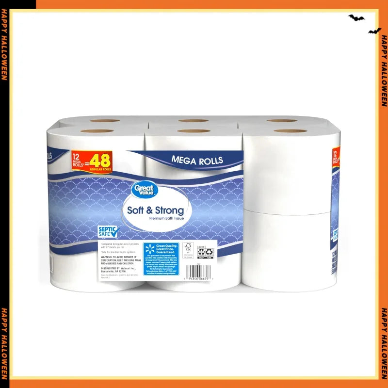 Soft & Strong Premium Toilet Paper 12 Mega Rolls, gentle on your skin.