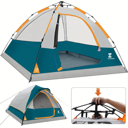 Pop Up Camping Tent - 4 Person Instant Easy Set Up Tent, Removable Rain Fly.