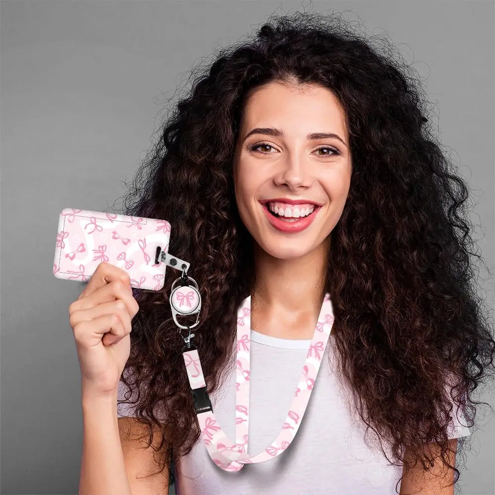 Lanyards for ID Badge Holder for Women Cute, ID Holder Clip, Retractable Keychain Badge.
