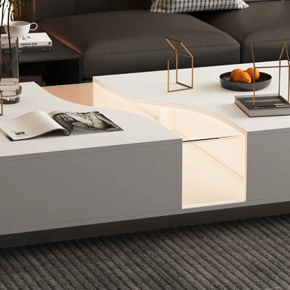 55.1'' Wide Modern Coffee Table With 2 Drawers & LED Lights.