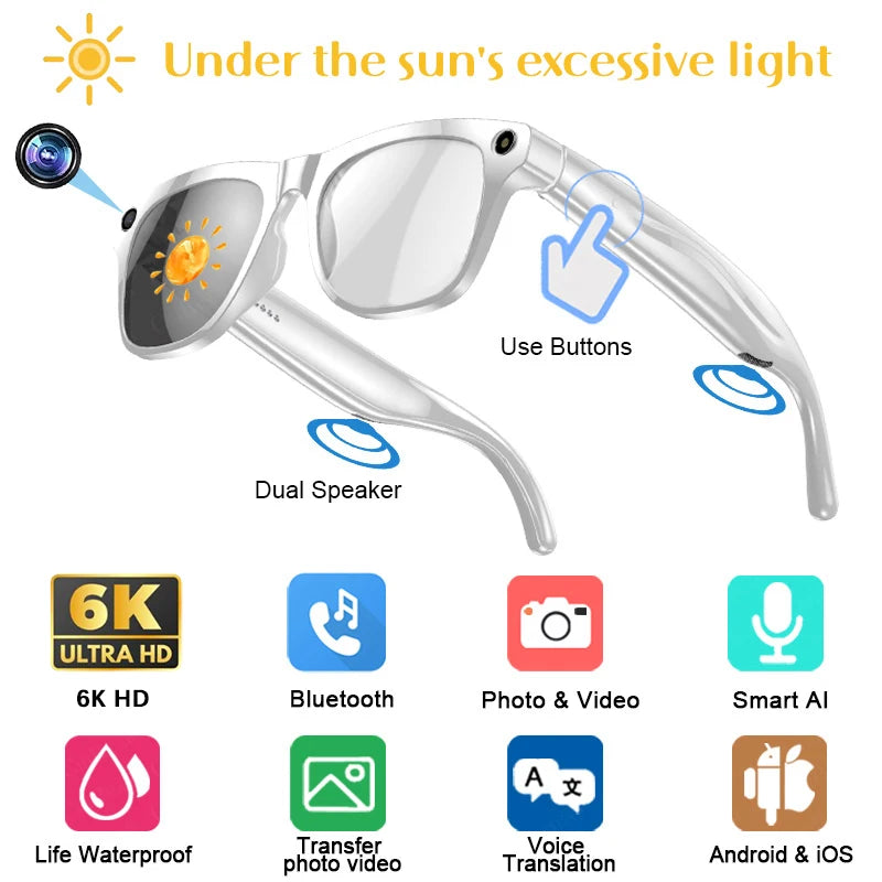 Xiaomi 8KHD AI Smart Glasses, Photochromic, Multifunction, Bluetooth Calling ,Voice Assistant Music Player.