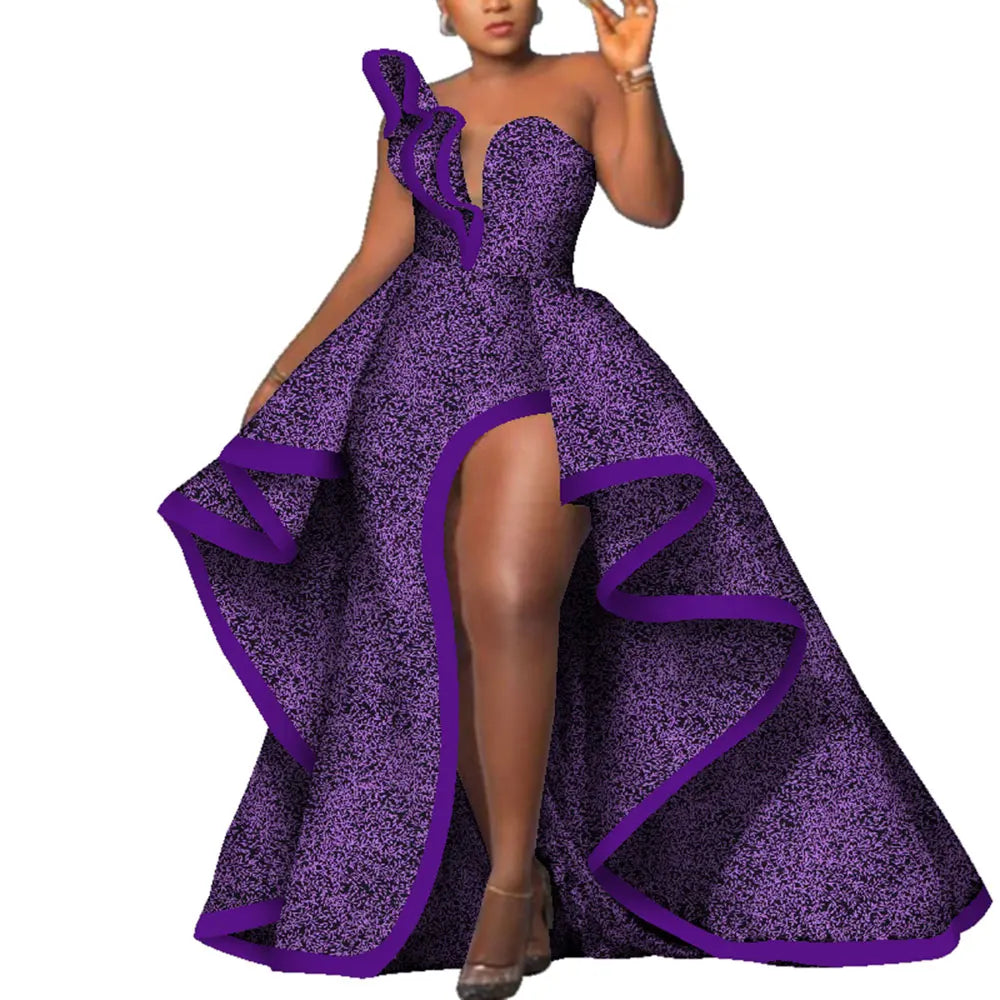 Dashiki Party Dresses Fashion Robe Floral Print Maxi, Long Strapless African Dresses for Women WY6981.