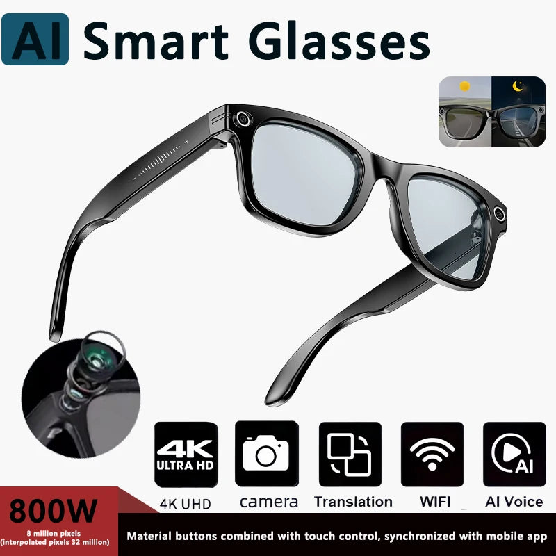 2025 NEW 800W Pixel UHD Camera Smart Glasses, Video Recording, AI Photo Recognition, Answer Translation, Bluetooth Call Sunglasses.