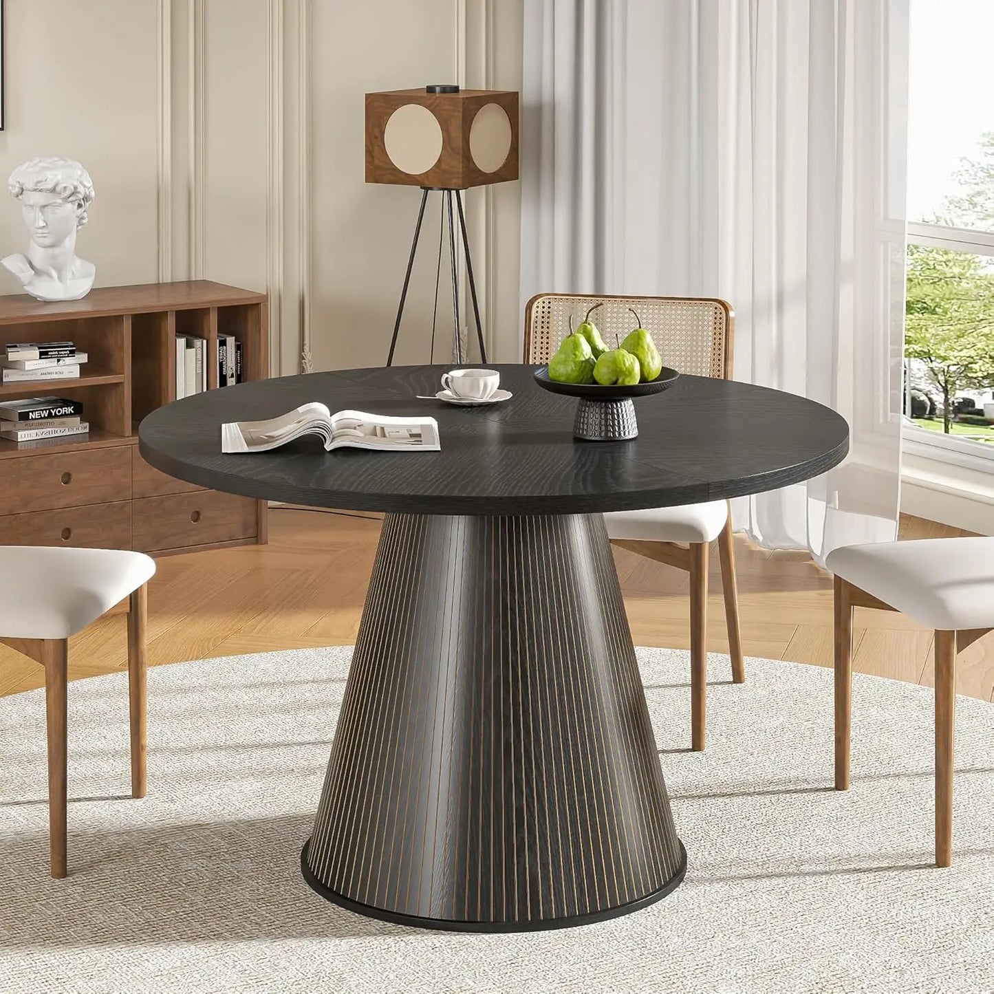 Round Fluted Dining Table for 4, 47 Inch Table for Kitchen