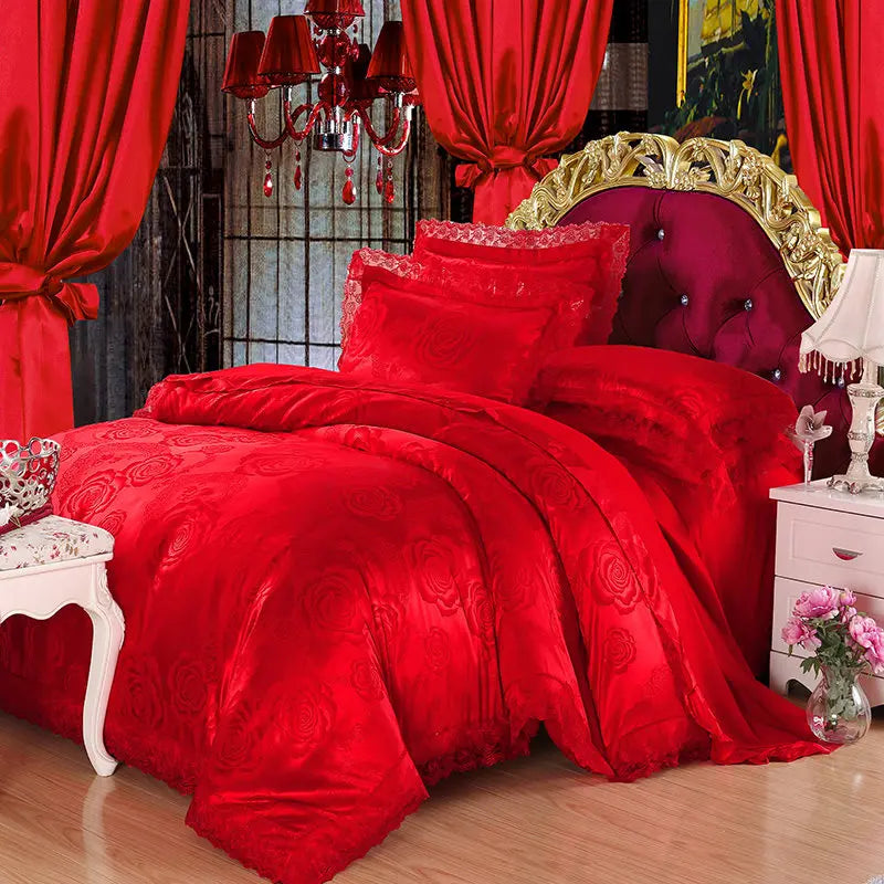 Luxury Jacquard Bedding Set Duvet Cover Lace Satin