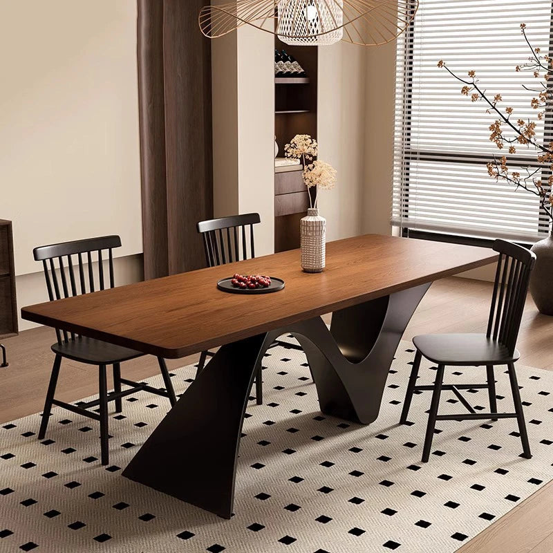 Modern retro solid wood rectangular dining table set.