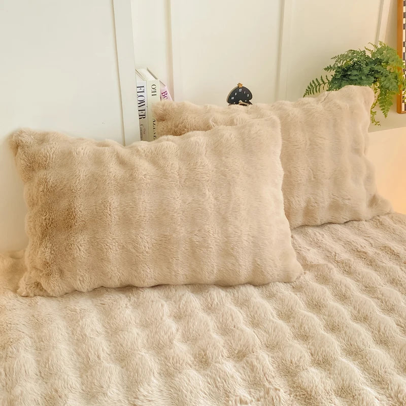 2pcs Fluffy Plush Pillowcase 48x74cm Winter Warm Thickness Soft Rabbit Fleece.