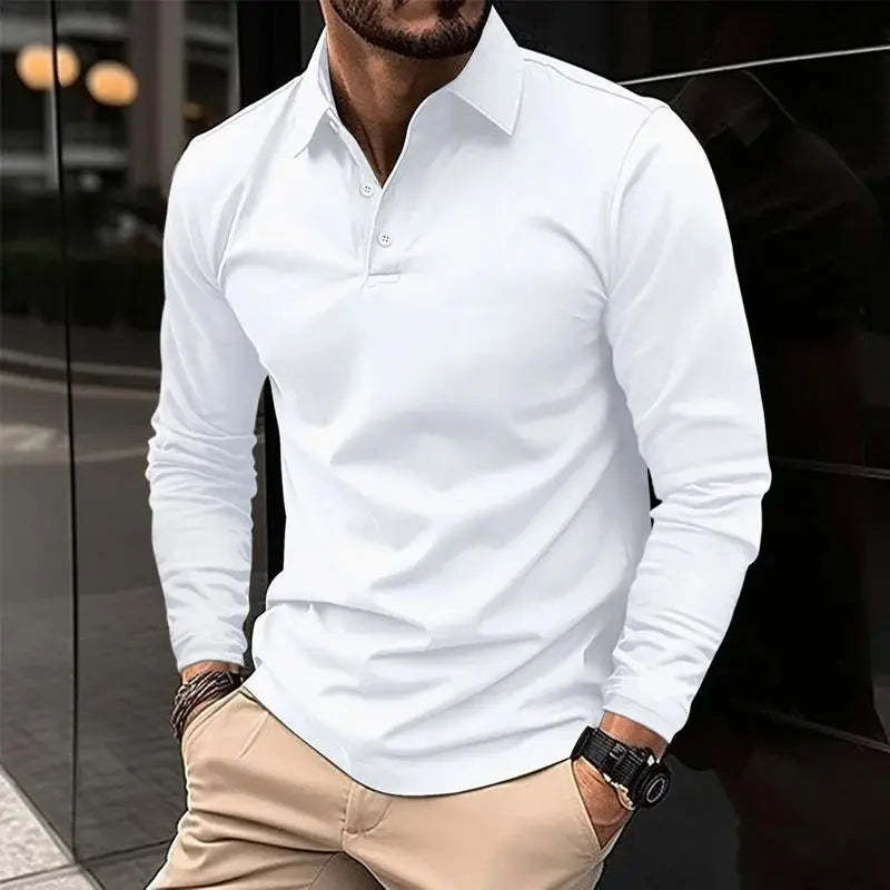 Men Solid Color Long Sleeved Polo Shirt, Spring and Autumn New Product Simple Exquisite Loose and Casual Men Tops.