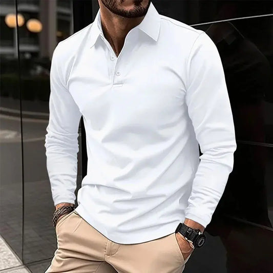 Men Solid Color Long Sleeved Polo Shirt, Spring and Autumn New Product Simple Exquisite Loose and Casual Men Tops.