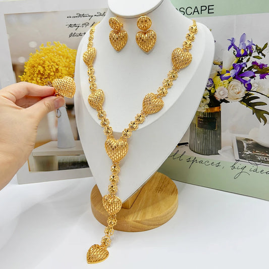 Fashion Necklace Earrings Ring Women Jewelry Gold Color Necklace Earring Ring Set