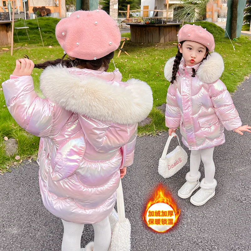Girls Shiny winter Jackets Thick Hooded Outerwear 3-10 Years