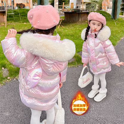 Girls Shiny winter Jackets Thick Hooded Outerwear 3-10 Years