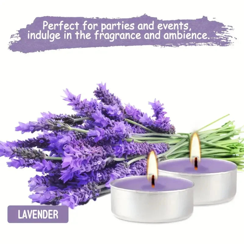 Air Fusion 100 Count Tea Lights Candles Purple Lavender & Vanilla Scented 2.5 Hours Smoke-free Drip-free.