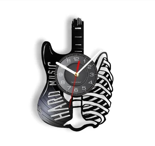 Vinyl Record LED Wall Clock , Music Theme Guitar Clock