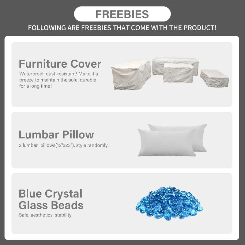 45" Light Grey 6-Piece Patio Set - 60,000 BTU Propane Fire Pit Table.