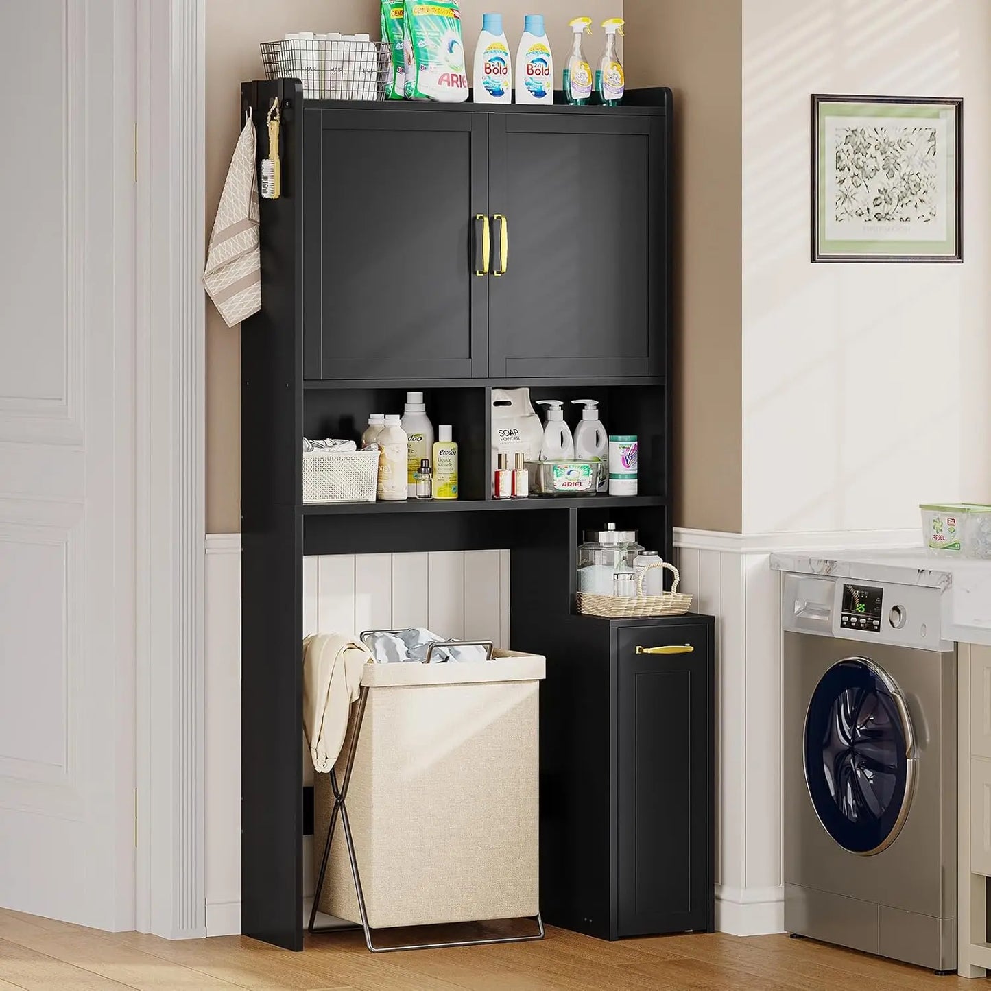 Over The Toilet Storage Cabinet with Pulley, Small Bathroom Storage Cabinet.