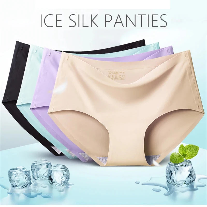 9PCS Ice Silk Seamless Panties For Women, Mid Rise Intimate Breathable Large Size Lingerie.