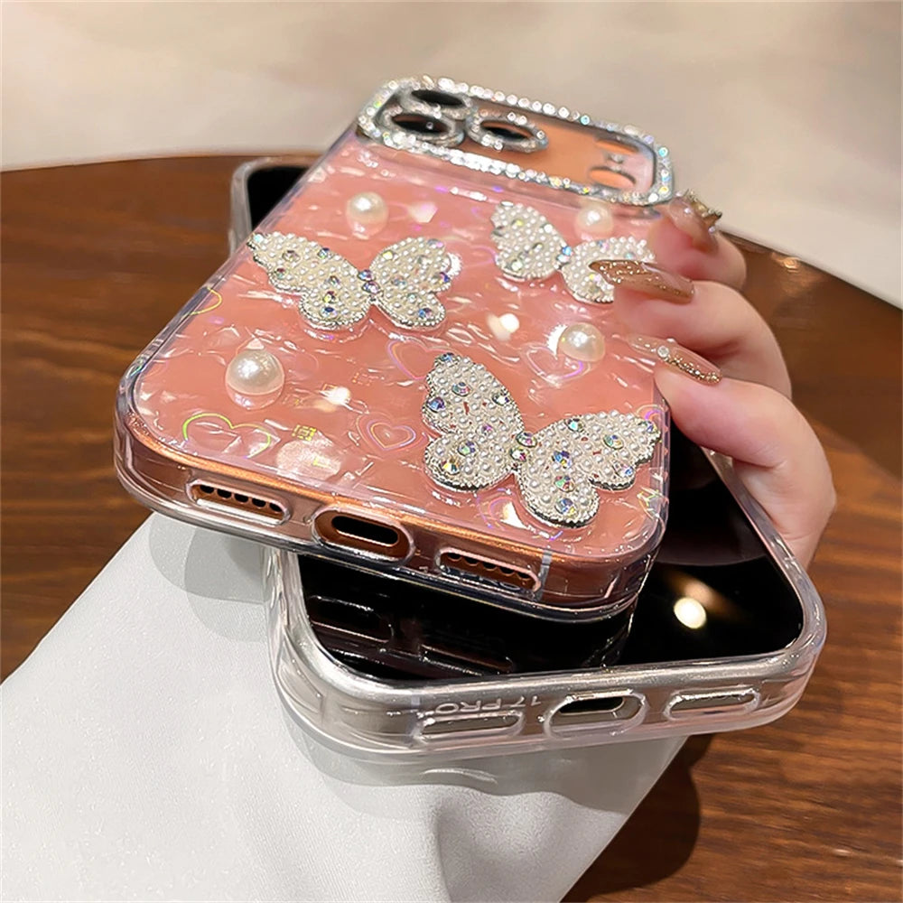 Luxury Diamond Butterfly Phone Case For iPhone 17 Air 16 15 14 13 12 Pro Max