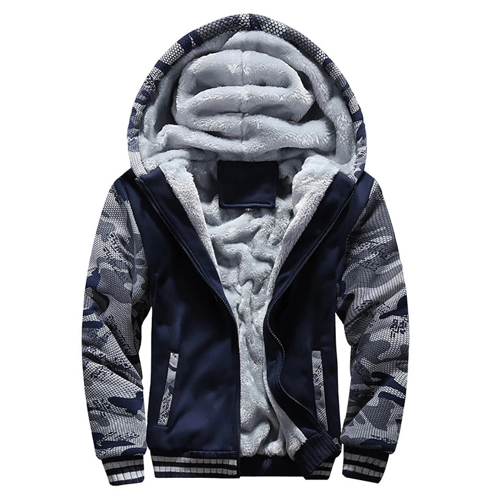 Men Jacket's Camouflage Thicken Winter Jackets for Men ,Fleece Long Sleeve Coat Casual Hoodies Streetwear.