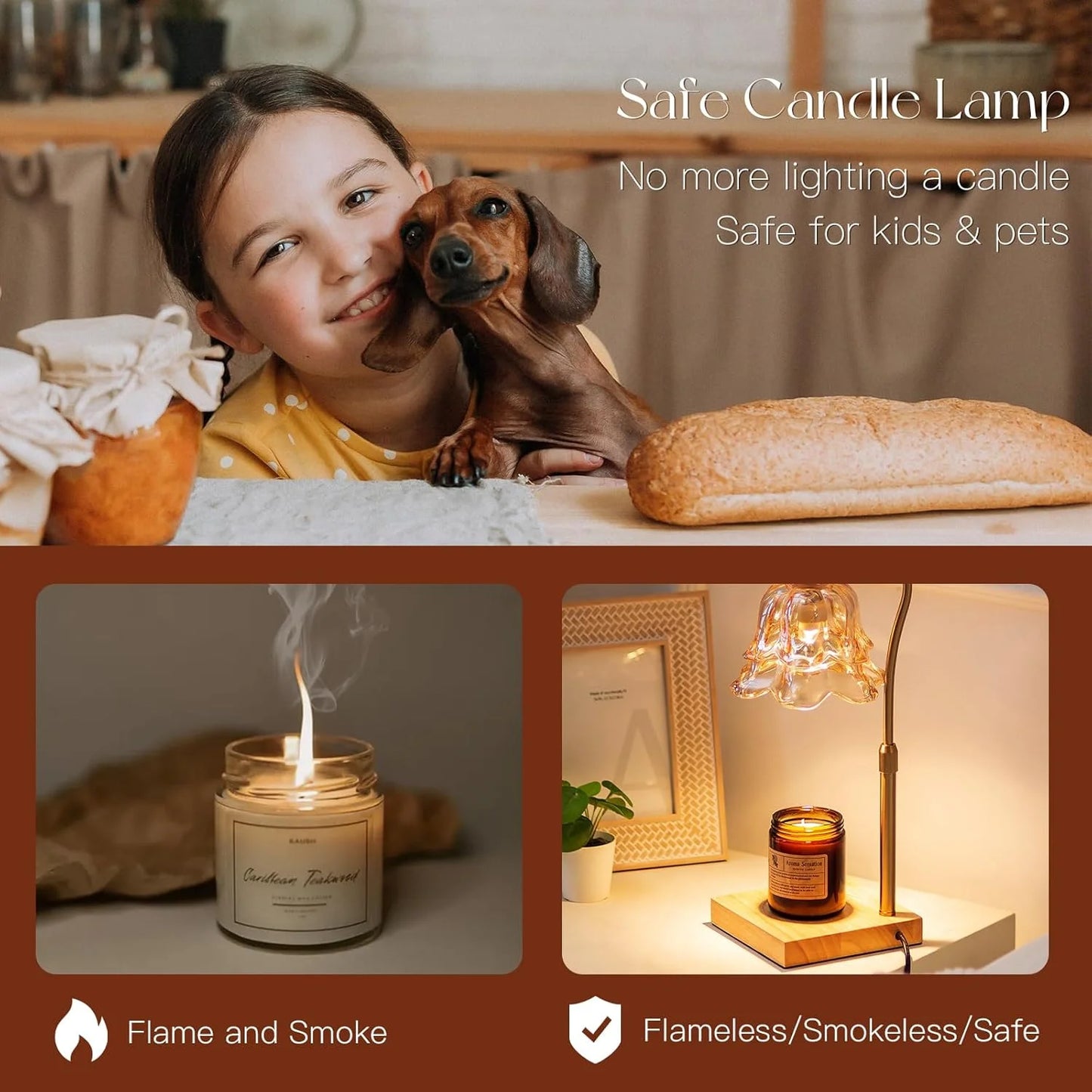 Candle Warmer Lamp with Timer: Flower Gold Candle Lamps, Height Adjustable.