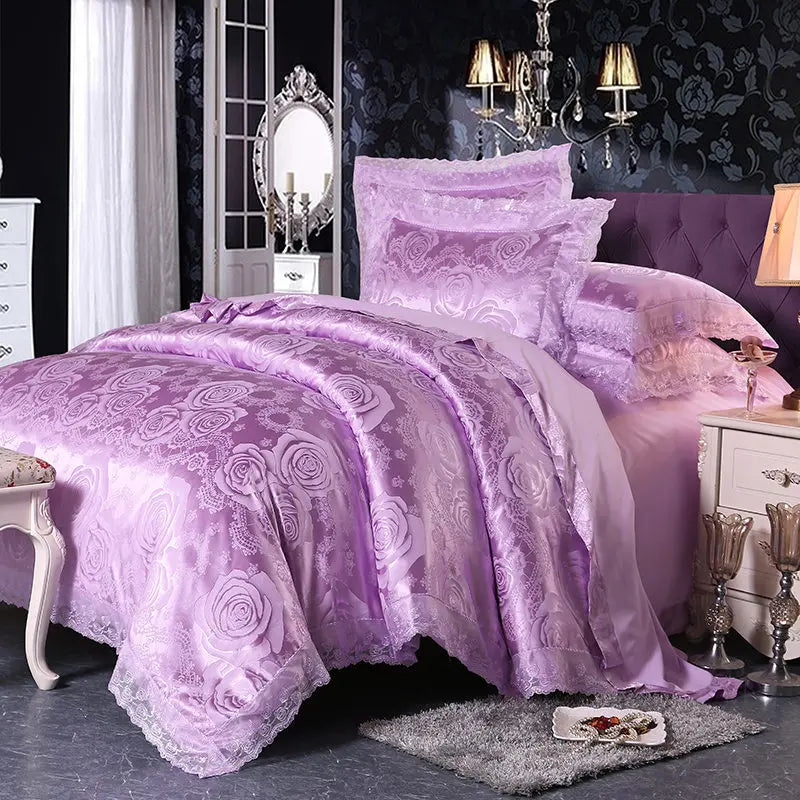 Luxury Jacquard Bedding Set Duvet Cover Lace Satin