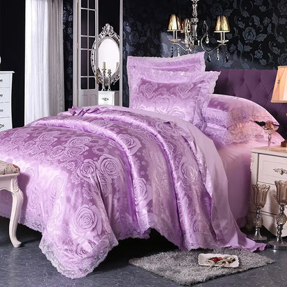 Luxury Jacquard Bedding Set Duvet Cover Lace Satin