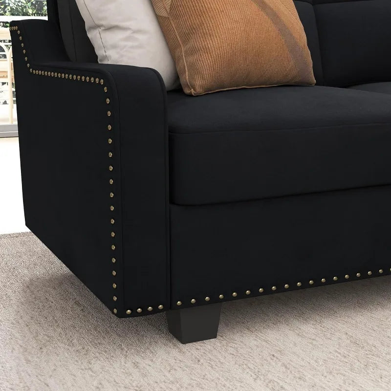 Convertible Sectional Sofa L Shaped Couch for Small Apartment ,Velvet Black.