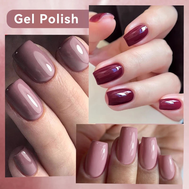 7ml All Season Gel Nail Polish Set, Nude Pink, Red Glitter, Semi Permanent UV Gel Kits.